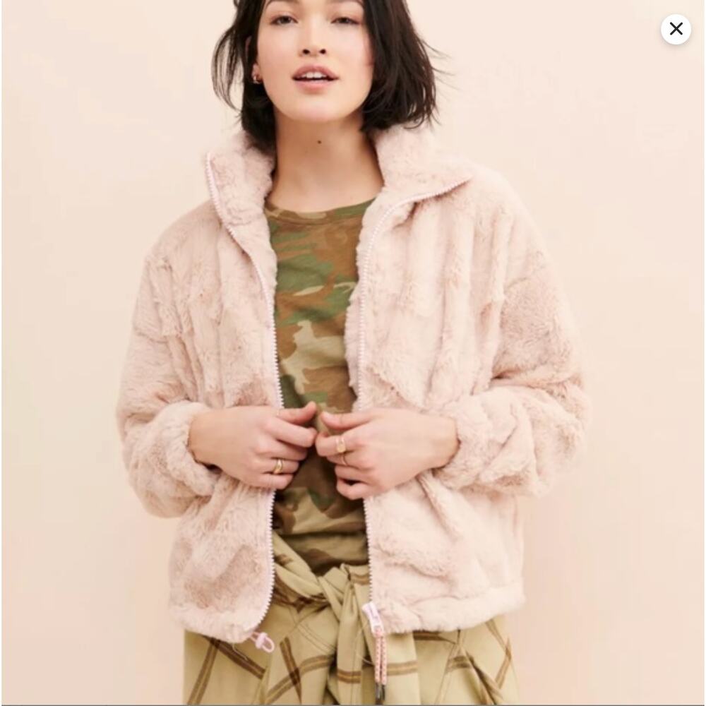 Faux Fur Teddy Jacket Blush Pink XL Urban Outfitters Eva Satin Lined Zip Coat UO